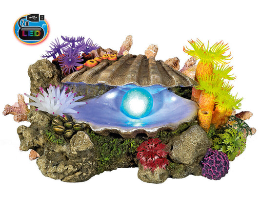 Nobby  Aqua Ornaments "MUSCHEL" mit Pflanzen mit LED21,3 x 14,7 x 10,7 cm