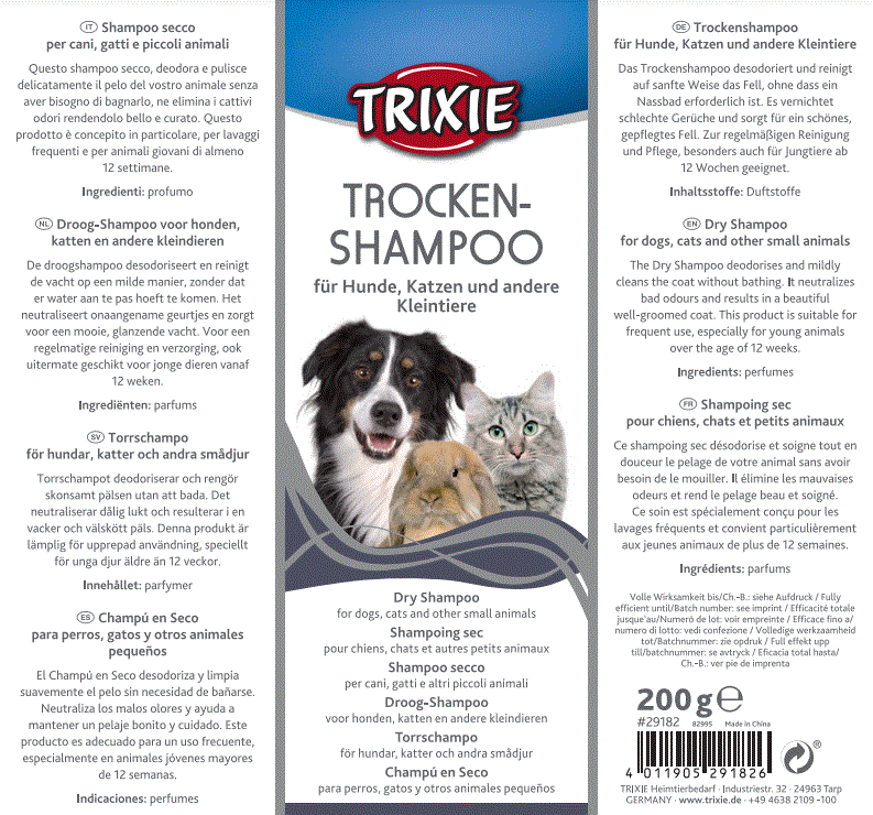 TRIXIE Trocken Shampoo Trocken Shampoo Hunde Katzen  Kleintiere 200 g