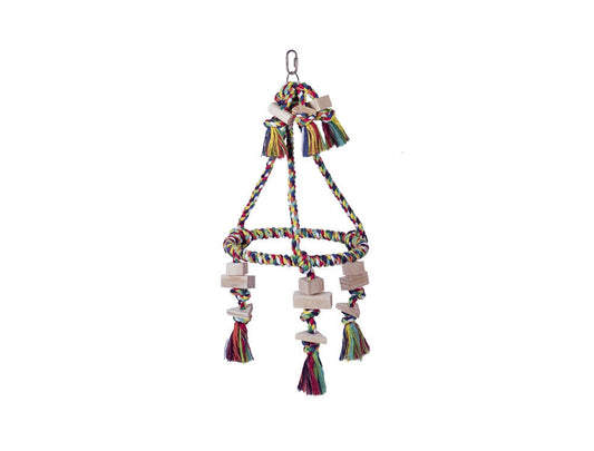 Nobby  Cage Toy, Pyramide Baumwolle mit Holzbloeckenbunt 30 cm; 59 cm Vogel