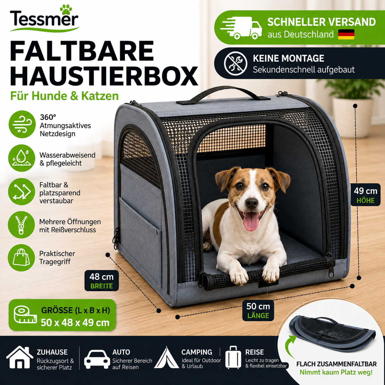 Autotransporttasche Hundebox Auto faltbar Hund Katze 50x48x49cm Kennel Transport