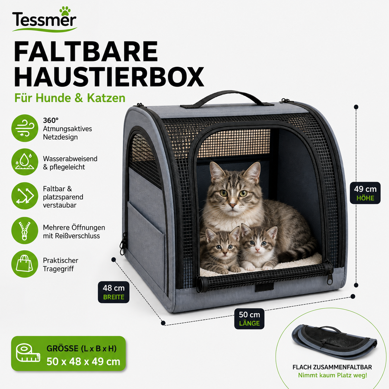 Autotransporttasche Hundebox Auto faltbar Hund Katze 50x48x49cm Kennel Transport