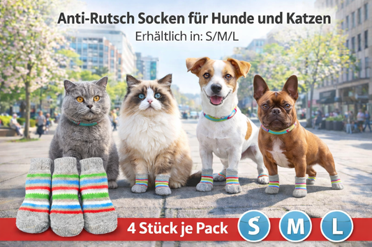 Hundesocken Katzensochen Anti Rutsch Pfotenschutz Grau 4 Stück