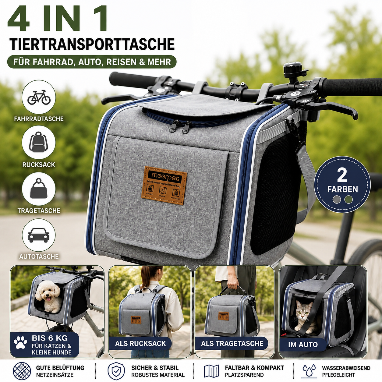 Fahrrad Hundekorb Hundetransport Rucksack 4-in-1 Haustier Tasche Faltbar bis 6kg