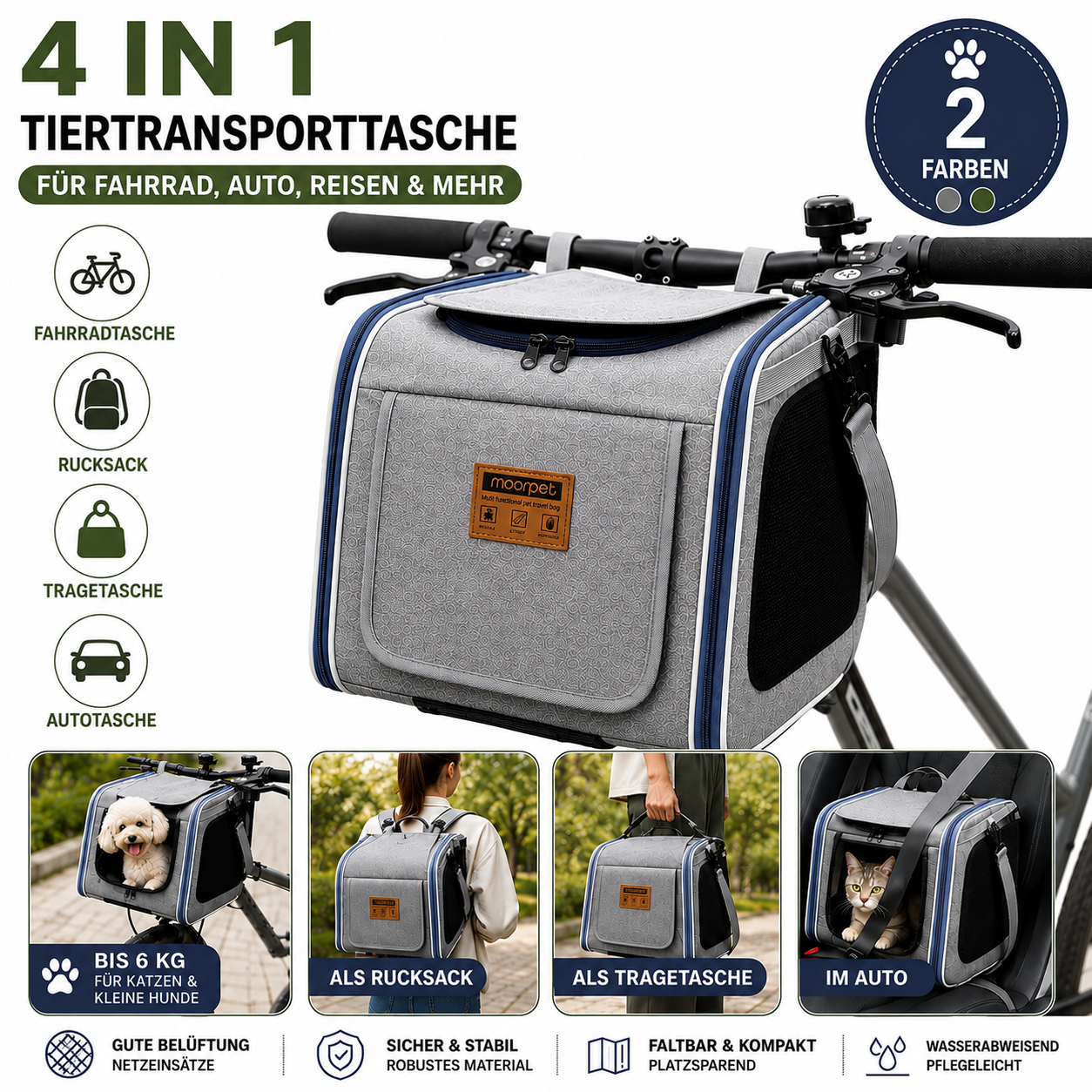 Fahrrad Hundekorb Hundetransport Rucksack 4-in-1 Haustier Tasche Faltbar bis 6kg