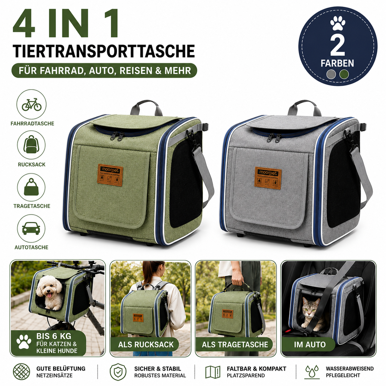 Fahrrad Hundekorb Hundetransport Rucksack 4-in-1 Haustier Tasche Faltbar bis 6kg