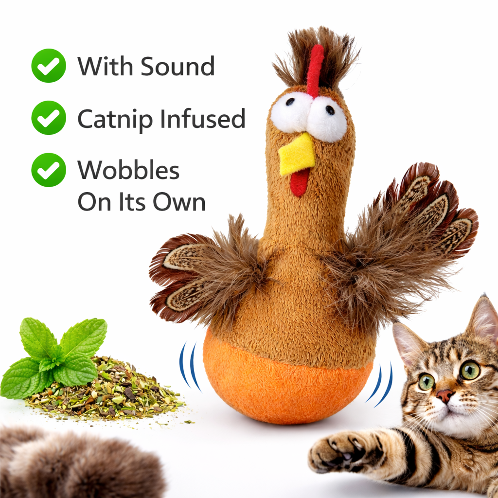 Katzenspielzeug Steh-auf-Huhn mit Federn und Sound Spielzeug