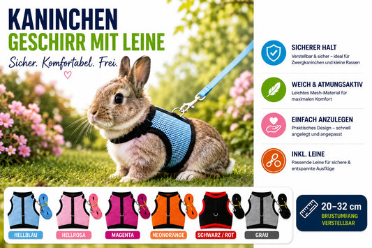 Zwergkaninchen Geschirr mit Leine Kaninchengeschirr Verstellbar 20-32cm